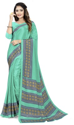 Bansi Ecom Printed, Temple Border Daily Wear Crepe, Silk Blend Saree(Blue)