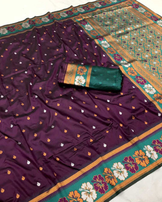 Femili Creation Woven, Floral Print Banarasi Art Silk Saree(Magenta)