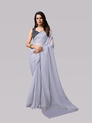 Lajamani Fashion Solid/Plain, Self Design Bollywood Georgette Saree(Grey)