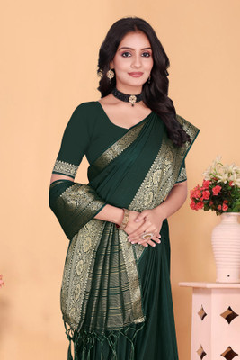 Aarunika MT Solid/Plain Bollywood Pure Silk Saree(Dark Green)