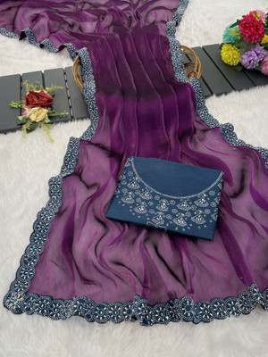 VarniRaaj Fashion Embellished, Solid/Plain Bollywood Silk Blend Saree(Purple)