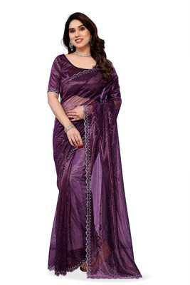 KMK STUDIO Embellished Bollywood Net Saree(Purple)