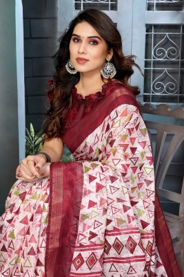 SARETRA MALL Floral Print Handloom Cotton Blend Saree(Maroon)