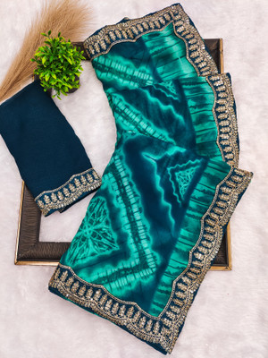 AMBUJAINTERNATIONAL Printed Bollywood Georgette Saree(Light Blue, Dark Blue)