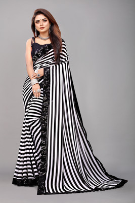 Flip The Style Printed Bollywood Georgette Saree(White, Black)