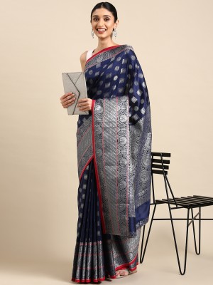 MOGHIBA CLOTHING Self Design Kanjivaram Art Silk Saree(Dark Blue)