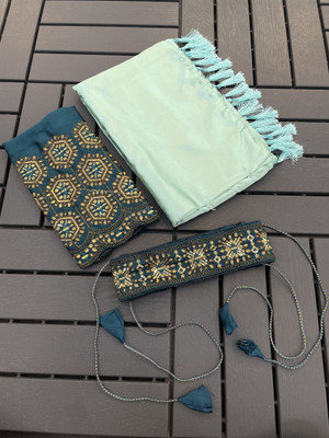 Ethina Fashion Embroidered Bollywood Satin Saree(Light Blue)