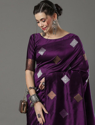 FAB WOVEN Woven Banarasi Silk Blend Saree with Unstitched Blouse(Magenta)