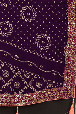 Damru trendz Digital Print Bandhani Georgette Saree(Purple)