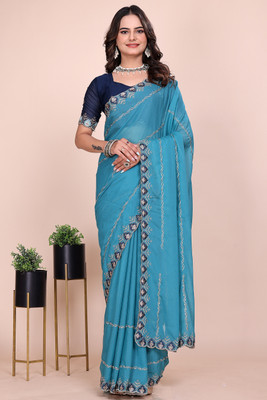 NEELMADHAV FASHION Embroidered Bollywood Georgette Saree(Blue)