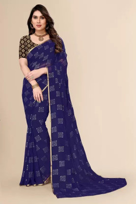 EGRETAIL FAB Embellished Daily Wear Chiffon Saree(Dark Blue)