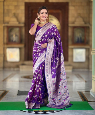Aika Woven Banarasi Pure Silk Saree(Purple)