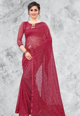 NORAFLEX Embroidered Bollywood Net Saree(Maroon)