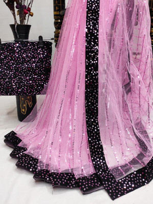 Madhav design Self Design Daily Wear Net Saree(Black)