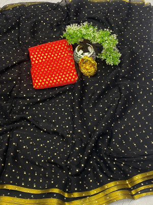 ELEGANCE FAB Self Design Daily Wear Chiffon Saree(Black)