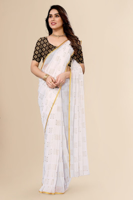 JiproStore Printed Daily Wear Chiffon Saree(White)