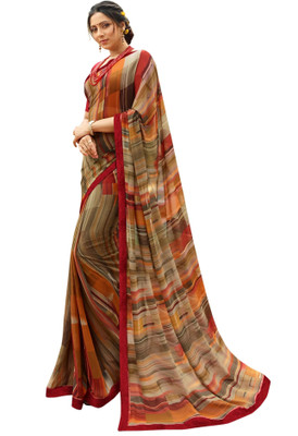 ROOP SUNDARI SAREES Printed Bollywood Georgette Saree(Grey, Multicolor)