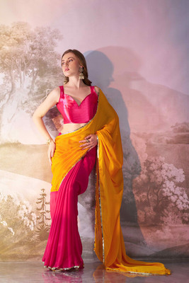 shiv textiles Embellished Bollywood Chiffon Saree(Yellow)
