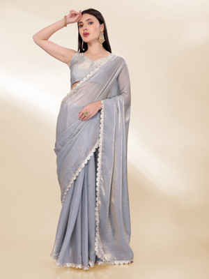 ZARISTACREATION Embroidered Bollywood Silk Blend Saree(Grey)