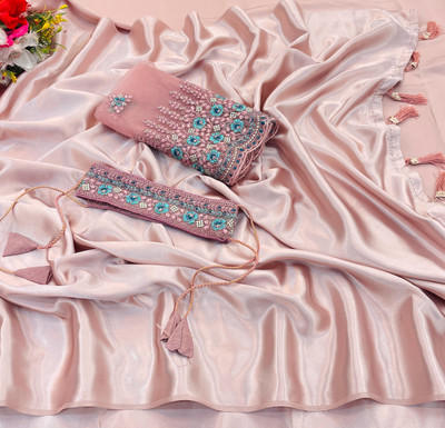 Zari and Ziba Embroidered Bollywood Chiffon Saree(Pink)
