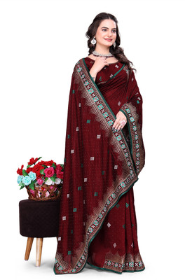 Mikhushop Embroidered Bollywood Silk Blend Saree(Maroon)