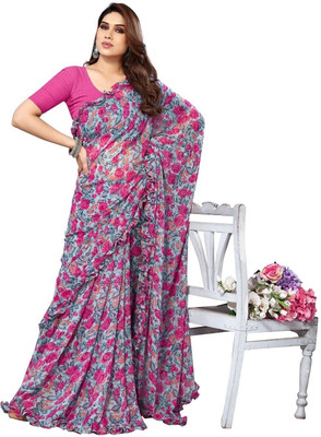RAJESHWAR FASHION Floral Print Bollywood Georgette Saree(Grey)