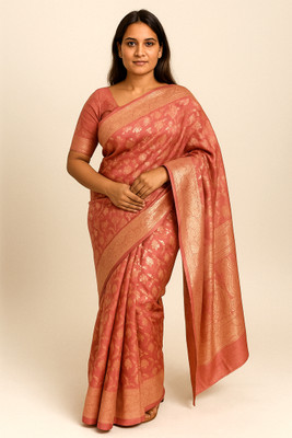 RPS Printed Saree with Attached Blouse Cotton Silk Saree(Pink)