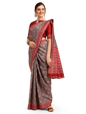 SERONA FABRICS Printed Banarasi Art Silk Saree(Grey, Red)