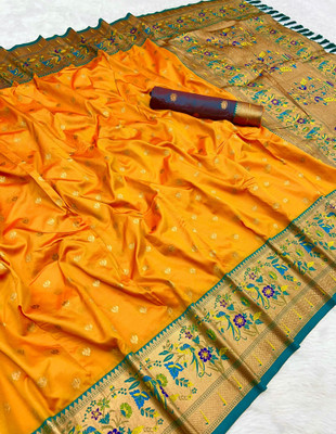 Divastri Woven Paithani Cotton Silk Saree(Orange)