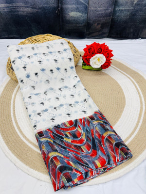 HouseOfCommon Printed Jamdani Cotton Blend Saree(Multicolor)