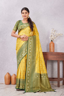Heirlooms Woven Kanjivaram Pure Silk Saree(Yellow)