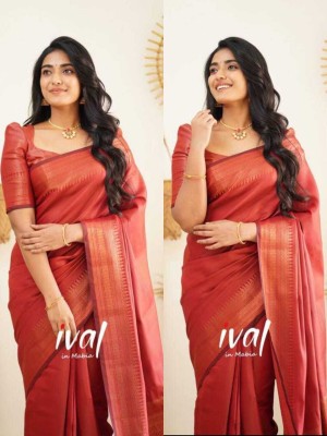 hathdora creation Woven Kanjivaram Pure Silk Saree(Red)