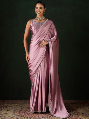 Sareemall Embellished Bollywood Satin Saree(Pink)