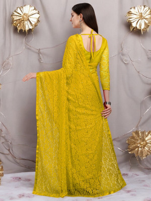 NORAFLEXx Self Design Bollywood Net Saree(Yellow)