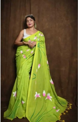 AdhikariLaxmi Printed Handloom Cotton Blend Saree(Green)