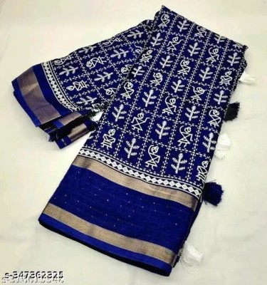 Sitanjali Printed Bollywood Art Silk, Silk Blend Saree(Dark Blue)