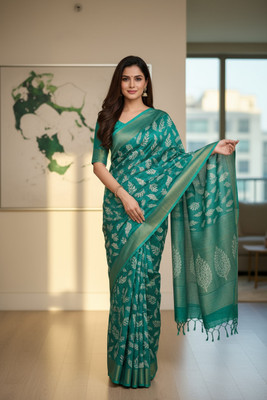 Sarkar Textiles Floral Print Bandhani Pure Silk Saree(Light Green)