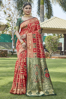SellZone Blocked Printed Banarasi Cotton Silk, Jacquard Saree(Multicolor)