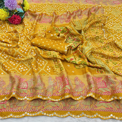 V KAPIL AND CO Printed, Embellished Bandhani Art Silk Saree(Purple)