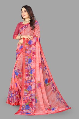 NANCY HUB Self Design, Striped Bollywood Georgette, Chiffon Saree(Red, Pink)