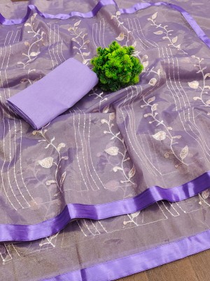 ANJAVI FASHION Embroidered Bollywood Net Saree(Purple)