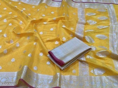 MT textiles Woven Handloom Cotton Silk Saree(Yellow)