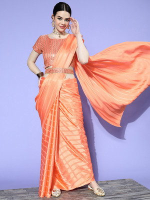 Divastri Solid/Plain Bollywood Satin Saree(Orange)