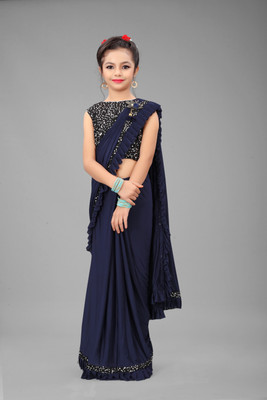 XOOM LADY Embellished Bollywood Lycra Blend Saree(Dark Blue)