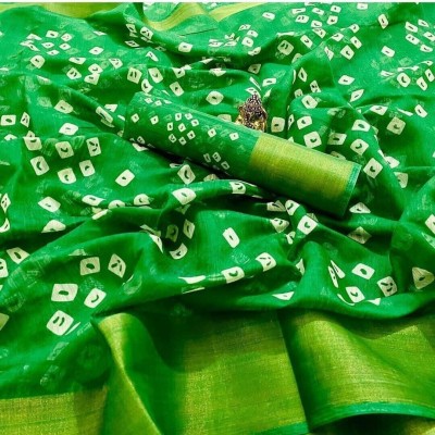 Saadhvi Printed Bandhani Art Silk Saree(Green)