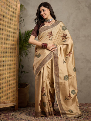 Divastri Printed Banarasi Silk Blend Saree(Beige)