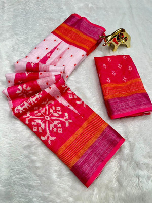 FULIYA SILK Printed, Digital Print Ikkat Linen Saree(Multicolor)