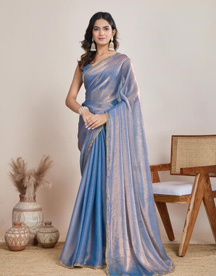 Hirank Solid/Plain Bollywood Silk Blend Saree(Blue)