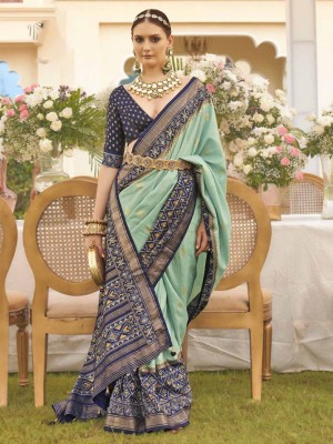 ANOUK Woven Patola Silk Blend Saree(Green)