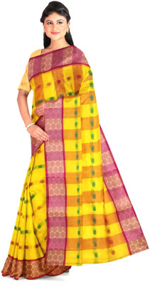 Trenddist Woven Tant Pure Cotton Saree(Yellow)